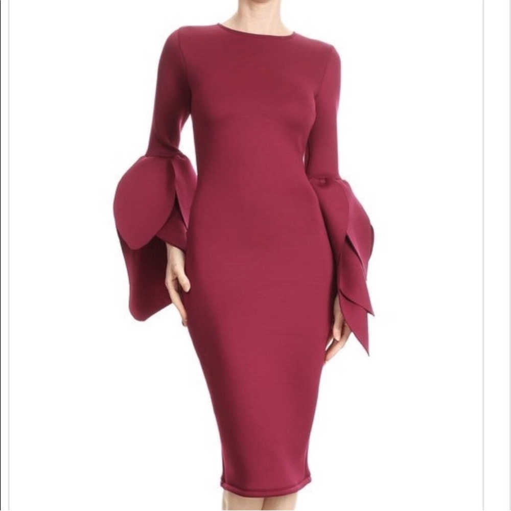 Elegant dark red/burgundy Bell Sleeve Dress Sz L